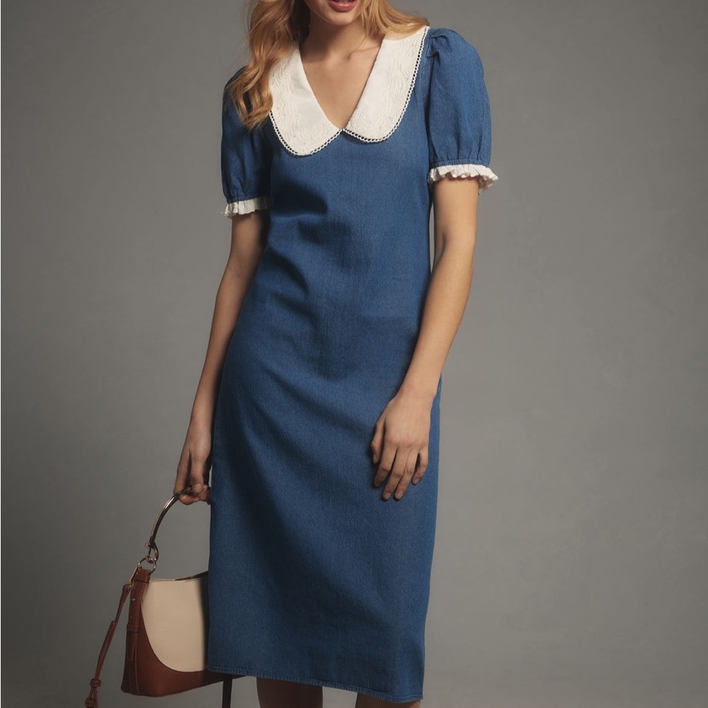 Collared denim midi dress from Anthro